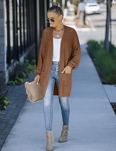 MEROKEETY Women's 2025 Fall Open Front Chunky Knit Sweater Oversized Lantern Sleeve Cardigan Outwear thumbnail 6