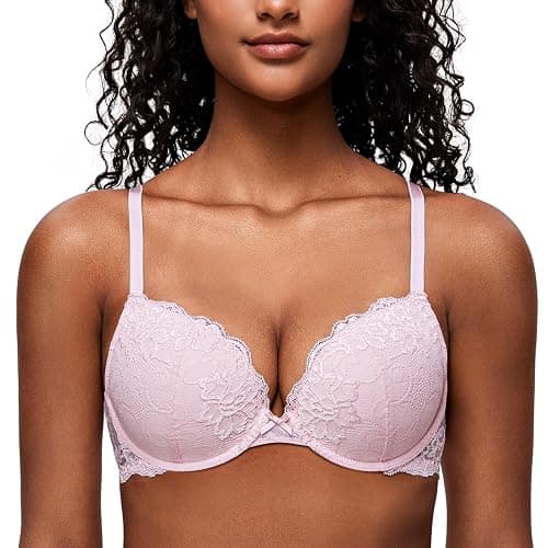 Deyllo Women's Push Up Lace Bra Sexy Deep V Lift Up Bra Underwire Padded Comfort Everyday Bra - Image 1
