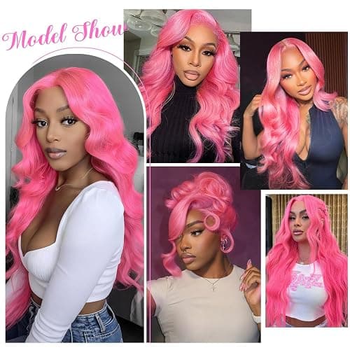 GHYK Pink 13x6 Lace Front Wigs Human Hair 200 Density HD Wear and Go Glueless Body Wave Lace Front Wigs Human Hair Pre Plucked Pre Cut Frontal Body Wave Wig for Women 30 Inch thumbnail 7