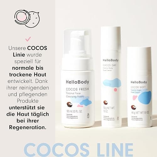 HelloBody COCOS FRESH Milder Reinigungsschaum (100 ml) – Facial Cleanser für trockene Haut – mit Moor-Extrakt und Kokosduft – Sanfte und gründliche Gesichtsreinigung für eine gepflegte Haut thumbnail 7