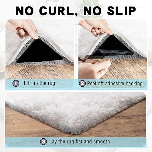 AAFKK 2x3 Area Rug for Bedroom, Small White Rugs for Living Room Nursery Kids Room Dorm Home Decor Aesthetic, Fluffy Shaggy Rug with 4 Anti-Slip Carpet Tapes thumbnail 3