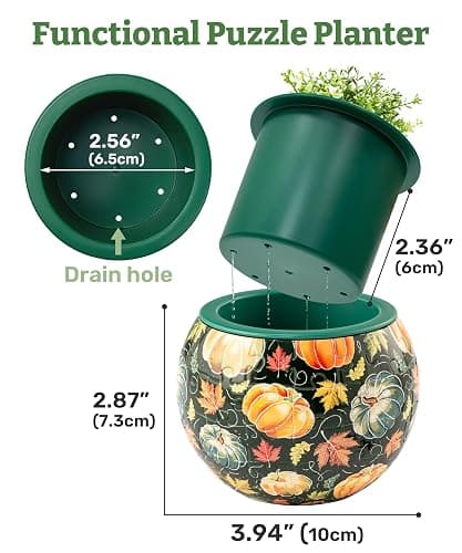 PieceRelax 3D Puzzle Planter - Retro Tiles - Danish Folklore Style, Home Decor Flower Pots for Indoor Cactus, Succulents Pots [K1104] thumbnail 3