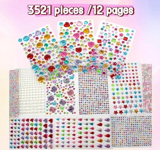 Gikboup 3521 Pieces Self Adhesive Jewels for Crafts, Gems Stickers for Kids, Flat Back Plastic Fake Jewels for Scrapbook Supplies and face gems thumbnail 4