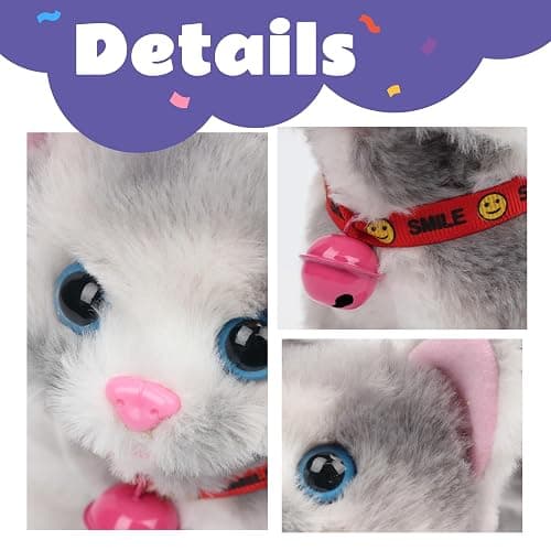 Cuteoy Walking Grey Cat Stuffed Animal Talking Wagging Nodding Educational Plush Kitty Toy Electric Interactive Animated Plushies for Girls Boys Birthday, 7" thumbnail 5