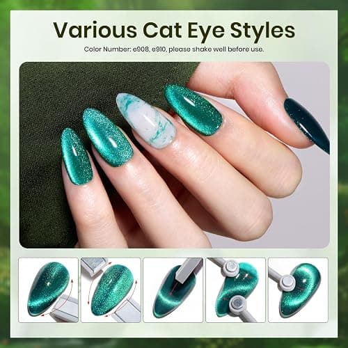 Beetles Green Cat Eye Gel Nail Polish Set, Enchanted Forest Glitter Gel | 6 Colors Mint Matcha Emerald Glitter Cat Eye Gel Polish, Summer Enchanted Forest UV LED Soak Off Nail Kit for DIY Salon Home thumbnail 4