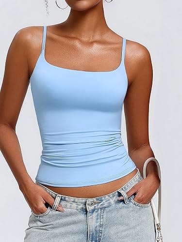 Avidlove Womens Padded Cami Tank Tops Double Lined Spaghetti Strap Built in Bra Shirts Slim Fitted Basic Camisole Top thumbnail 3