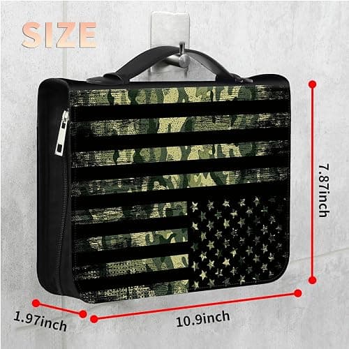 PU Leather Bible Cover Military Camo American Flag Premium Bible Case with Zipper, Durable Christian Bible Protector for Men Women Bible Holder with Inner Pockets for Notebook/Pen/Bible Accessories thumbnail 3