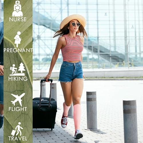 BRISIRA Coolmax Cooling Compression Knee High Socks Women 2 Pairs 15-20 mmHg Circulation Support for Nurse Running Travel - 8-10 - 2 Pack-pink thumbnail 5