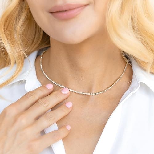 Robaice Tennis Necklace for Women, 14K Gold Plated/Silver Sparking Cubic Zirconia Tennis Chain, Dainty Rhinestone Choker Necklaces Jewelry for Women thumbnail 4