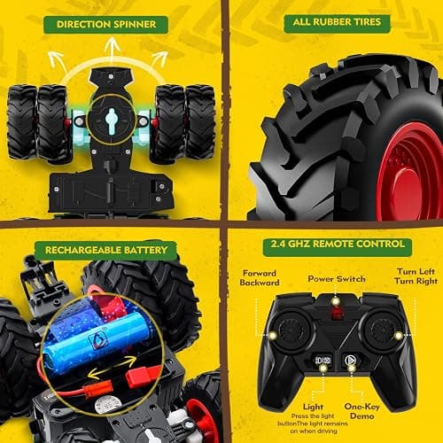 Remote Control Tractor Toy with Trailer | Metal Front Loader Farm Vehicle Set with Lights & 8-Wheel Design, RC Tractor Truck for Boys & Girls Ages 3-9, Fun Farm Toy Gift for Toddlers & Kids thumbnail 4