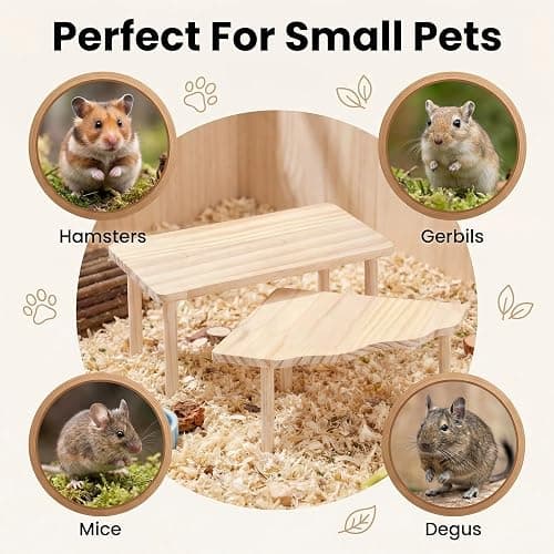 Hamster Platforms, 2 Pcs Wooden Hamster Stand and Table, Modular Playground & Hide for Hamster Cage Accessories for Dwarf Syrian Hamsters Gerbils Mice Degus Small Pets thumbnail 7