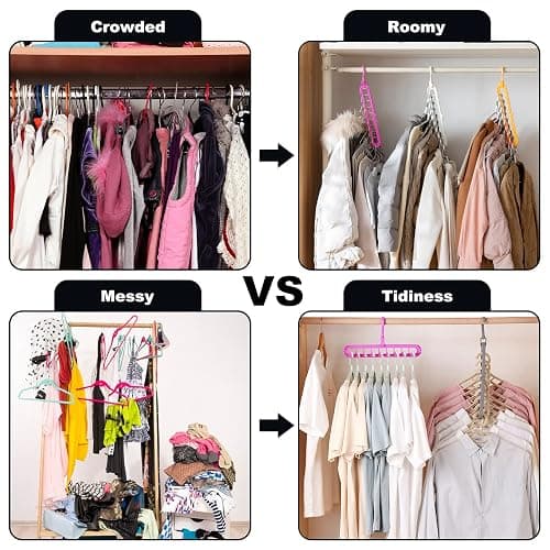 Closet Organizers and Storage,College Dorm Room Essentials, Multifunctional Organizer Magic Space Saving Hangers with 9 Holes Storage Organization for Wardrobe Closet Heavy Clothes - Multicolor - 4 Pack thumbnail 3