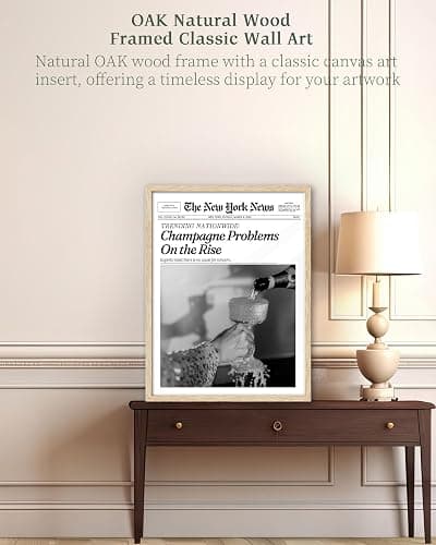 iHery Champagne Problems On the Rise Newspaper Headline Framed Wall Art, Natural OAK Wood Trendy 12x16 in Canvas Wall Art Décor For Bedroom Living Room Bathroom Set of 1 thumbnail 2