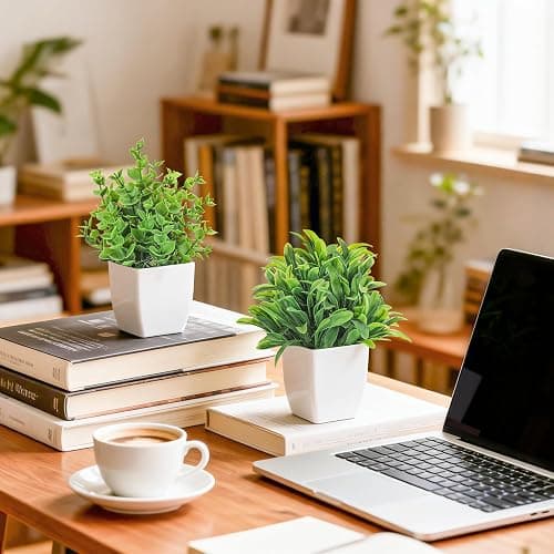 Der Rose 4 Pack Mini Faux Plants Small Plants for Home Shelf Decor | Beautiful vibrant color，suitable for desks shelves windowsills bathrooms offices decor, lightweight and easy to place thumbnail 2