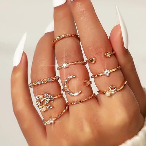 HUASAI Gold Stackable Rings for Women Stocking Stuffers for Teen Girls Trendy Cute Rings Boho Moon Star Butterfly Knuckle Ring Set Dainty Gold Rings Pack Teen Girl Christmas Gifts Jewelry Gifts thumbnail 6