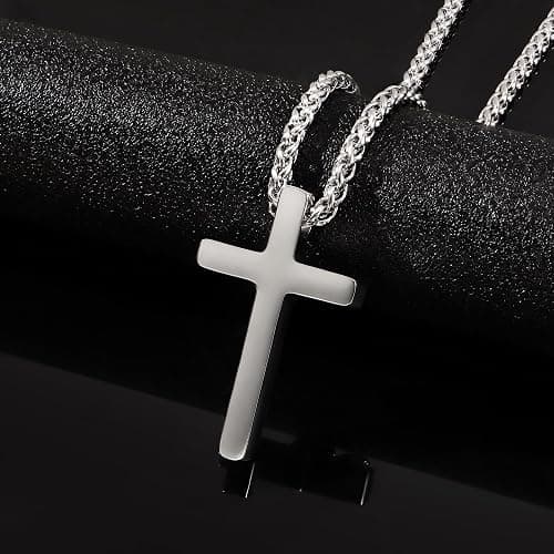 Monily Birthday Gifts for Dad Cross Necklace for Men Silver/Gold Stainless Steel Cross Chain Pendant Necklace for Mens Father's day gifts thumbnail 2