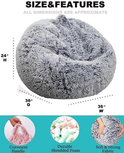 Fluffy Bean Bag Chair for Kids, 2.5FT Round Memory Foam Filled Bean Bag for Teens & Kids, Ultra Soft Faux Fur Fabric Bean Bag Chairs for Playroom, Living Room, Bedroom, Gray thumbnail 3