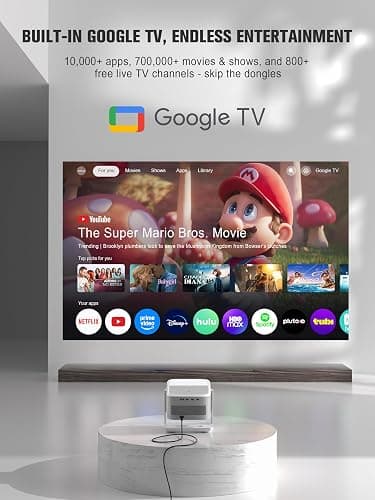 【Official Licensed Google TV】4K Smart Projector with WiFi and Bluetooth, VOPLLS Outdoor Projectors with Dolby/Auto Focus, Portable Movie Phone Wireless Gaming Wifi Proyector for Bedroom/Home/Celling thumbnail 2