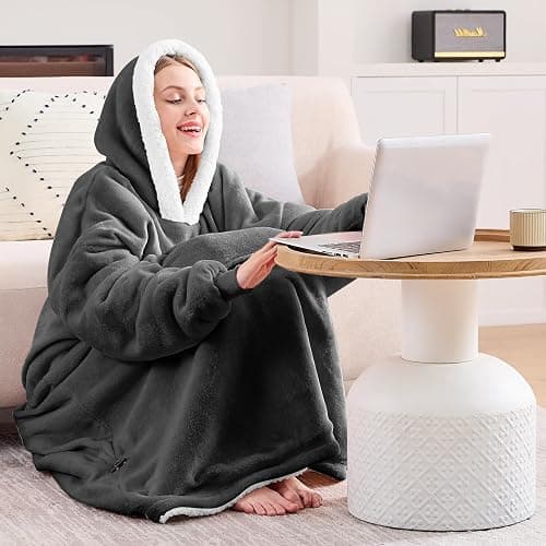 yescool Wearable Blanket Hoodie, Flannel Sherpa Fleece Blanket Sweatshirt for Adults Women Men,One Size Fits All thumbnail 8