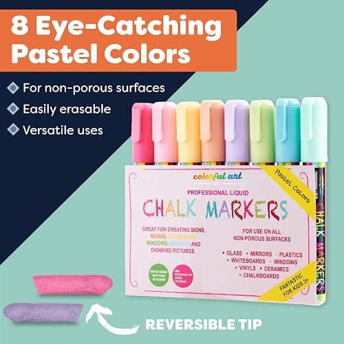 Erstklassige Kreidestifte – Klassische Pastellfarbe, Stifte für Kreidetafel und Fenster – Kindersicher, ungiftig, staubfrei, abwaschbar – Doppelseitige feine Spitze, Kreidestifte für Menüs, Bistro thumbnail 2
