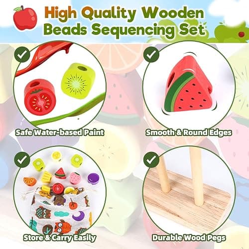 Montessori Wooden Beads Stacking Toys: 2 3 4 Year Old Boys Girls Birthday Gifts - Toddler Sequence Game & Sorting Blocks & Lacing & Matching Shape - Preschool Learning Activities for 2-5 Years Kids thumbnail 5