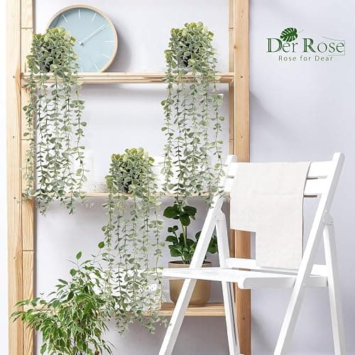 Der Rose Künstliche Pflanzen zum Aufhängen, künstliche Eukalyptus-Pflanzen für Boho, Badezimmer, Zuhause, Wandregal, Bücherregal, Dekoration, Innenbereich, 3 Stück thumbnail 5