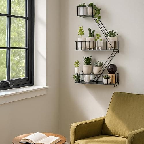 KOTIJOKI Fire Escape Wall Shelf – New York Decorative Floating Shelf – Wall Art Ladder Shelf – Black Metal Trinket Shelves for Bedroom, Home, Office, Storage and Display (2.5-Tier) thumbnail 5