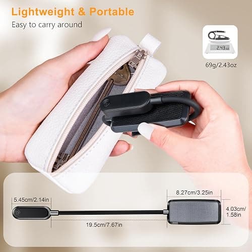 Gritin 16 LED Rechargeable Book Light for Reading in Bed- Eye Caring 3 Color Temperatures, Stepless Dimming Brightness, 80 Hrs Runtime, Lightweight Flexible Clip on Light for Book Lovers thumbnail 8