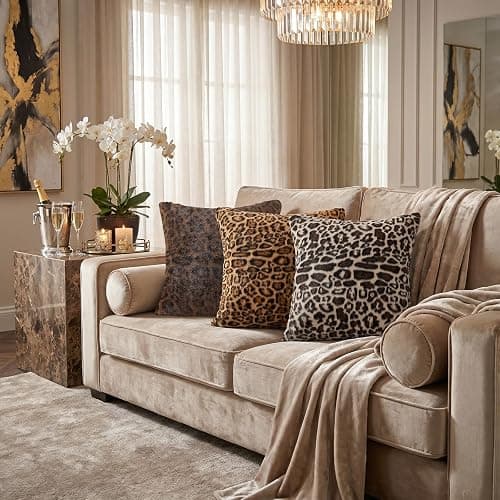 SYSLOON Faux Fur Cheetah Print Pillow Covers 20x20 Inch Set of 2, Leopard Print Decorative Pillow Covers Home Decor for Living Room Sofa & Bed, Beige Brown Leopard thumbnail 2
