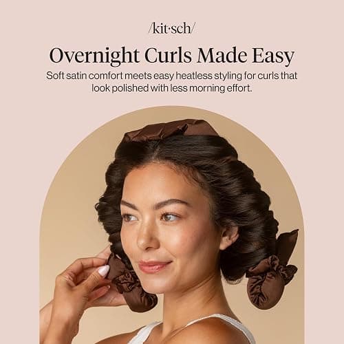 Kitsch Satin Heatless Curler Set, No Heat Damage Styling - Chocolate | Heatless Curls Overnight w/34 " Hair Waver & 2 Satin Scrunchies, Comfortable Hair Curlers to Sleep in for Frizz-Free Hair thumbnail 9