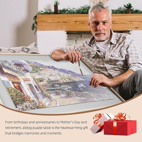 ALL4JIG 1500 Pieces 2-in-1 Tilting & Rotating Puzzle Board for Adults Gifts, Wooden Jigsaw Puzzle Table with 4 Drawers, Portable Board with Lazy Susan and Cover, 25.2" x 34.2" thumbnail 7