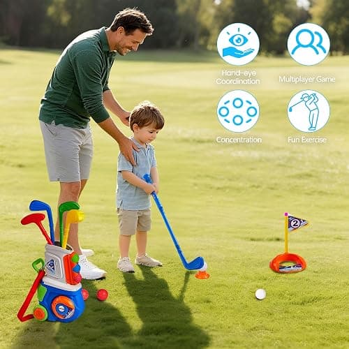 PJG Toddler Golf Set, Plastic Kids Golf Clubs Ages 1 2 3 4 5 Years Old with 4 Golf Clubs and 10 Balls, Indoor and Outdoor Toddler Golf Toys with Cart for Boys and Girls Birthday (Blue) thumbnail 5