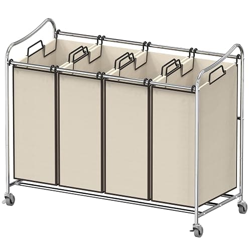 Simple Houseware 4-Bag Heavy Duty Rolling Laundry Sorter Cart, Chrome - Image 1