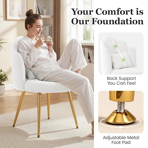 BestGlory Petal Makeup Vanity Chair with Back, Flower Chair Comfy No Wheels for Girls Women, Makeup Chair with Golden Metal Legs & Lumbar Pillow for Living Room/Makeup Room/Bedroom/Home Office - White thumbnail 4