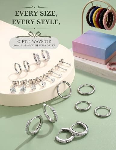 YADOCA Hypoallergenic Surgical Steel Silver Earrings for Sensitive Ears | Stud Hoop Earrings for Women Men Trendy Small Huggie Silver Hoops Cartilage Earring Stacks Set for Multiple Piercing thumbnail 2
