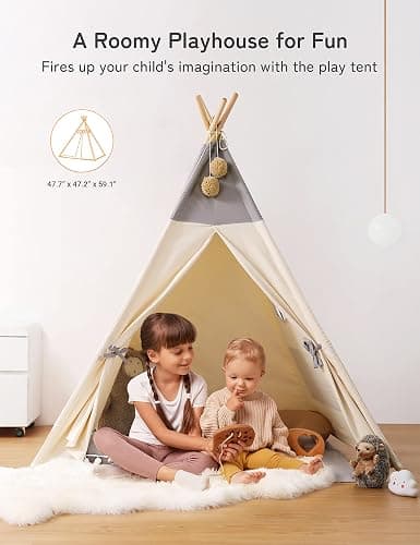 besrey Teepee Tent for Kids with Light & Mat, Toddler Tents Indoor Play Tent Playhouse, Toddler Tipi Cotton, tee Pee Tents for Kids Indoor, Boys & Girls Teepee,Children Room Playhouse thumbnail 7