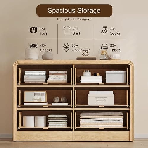 Decofy Fluted Drawers Dresser for Bedroom, Wood Dressers with Gold Handles, Modern Dressers with Wave Texture, Large Storage Chest of Drawers, Bedroom Dresser Organizer 47'' & 6 Drawers (Natural Oak) thumbnail 4