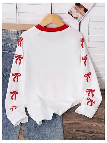 RoseSeek Girl's Jersey Bowknot Graphic Number Print Tees Long Sleeve Crew Neck Shirts Cute Tee Tops Streetwear thumbnail 2