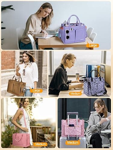 FIORETTO Womens Canvas Tote Bag Purse with Individual Compartment, Zipper Top, Reinforced Bottom & Luggage Sleeve thumbnail 8