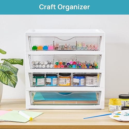 Vtopmart Clear Desk Organizer, 4-Tier Assemble Desktop File Organizer with Drawers, Office Desk Organization for Office Supplies thumbnail 7