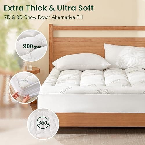 Love's cabin Twin XL Mattress Topper Viscose Derived from Bamboo, Thick Pillow Top Mattress Pad with Stretchable Pockets for 8"-20" Mattress, Soft Breathable Cooling Mattress Topper for Hot Sleepers thumbnail 2