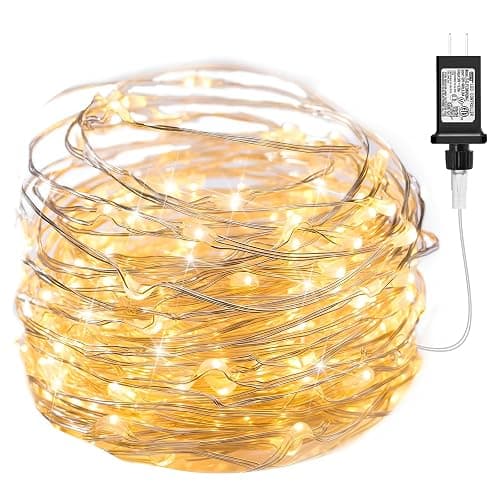 Minetom Fairy Lights Plug in, 33Ft 100LEDs String Lights for Bedroom | Adaptor Included, Waterproof Silver Wire Led Lights for Wedding Patio Indoor Outdoor Christmas Decorations, Warm White - Image 1