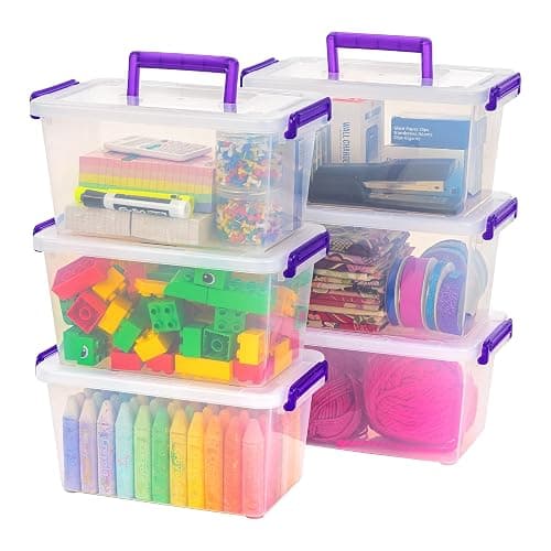 IRIS USA 5 Qt. Plastic Craft Storage Container Bins with Lids, 6 Pack, Small Art & Office Supply Organizer Tote, Sensory Bins & Boxes for Home & University, Stackable, Carry Handle, Clear thumbnail 10