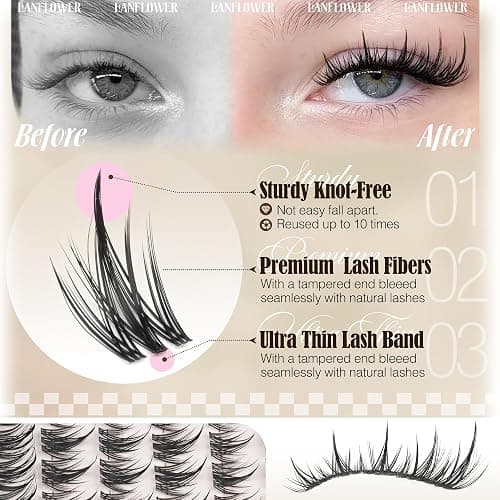 Wispy Lash Clusters Kit Fairy Lash Extension Kit Natural Cluster Eyelash Extensions Manga Eyelash Extension Kit Invisible Band Anime Individual Lashes Clusters by Lanflower thumbnail 4