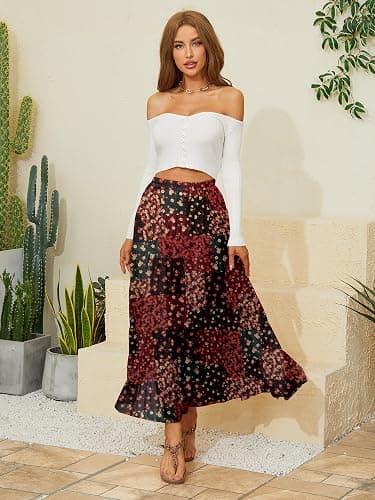NASHALYLY Women's Chiffon Elastic High Waist Pleated A-Line Flared Maxi Skirts thumbnail 2