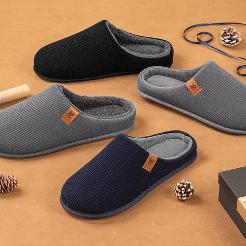 VeraCosy Men's Cozy Slip-on Slippers Corduroy Memory Foam Indoor House Shoes thumbnail 3