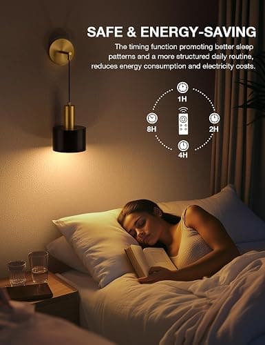 NIORSUN Battery Operated Wall Sconce Set of 2, Gold & Black Wireless Rechargeable Wall Lights with 5200mAh Dimmable Detachable Bulbs and Remote, 9 Colors Sconces Wall Decor for Bedroom Living Room thumbnail 4