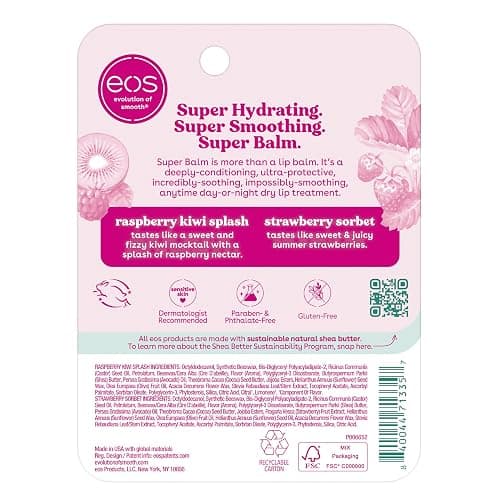 eos 24H Moisture Super Balm- Raspberry Kiwi Splash & Strawberry Sorbet, Lip Mask, Day or Night Lip Treatment, Made for Sensitive Skin, 0.35 fl oz, 2-Pack thumbnail 7