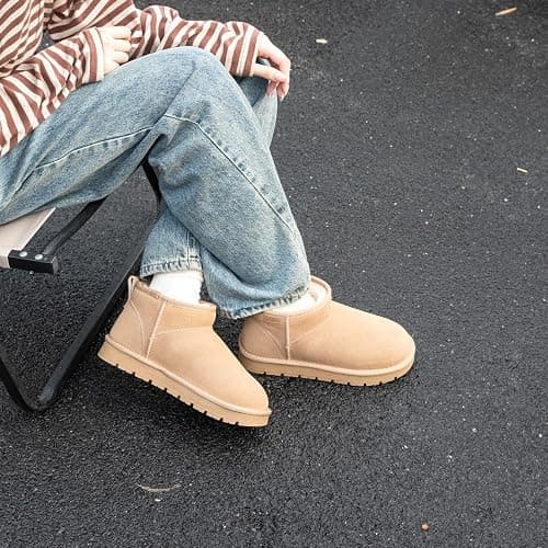 HORMAUWORD Suede Platform Mini Snow Boots for Women, Genuine Leather Fuzzy Ankle Winter Snow Boots with Fur Lined, Anti-Slip Boot For Outdoor thumbnail 3