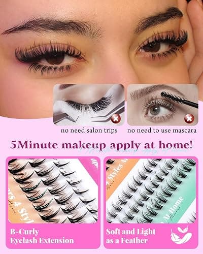 Bottom Lash Clusters DIY Eyelash Extensions 4 Styles Lower Lashes Wispy Bottom Individual Lashes 5-7mm Natural Thin Band Eyelash Clusters 255pcs for Bottom Lash Extension by calphdiar thumbnail 6